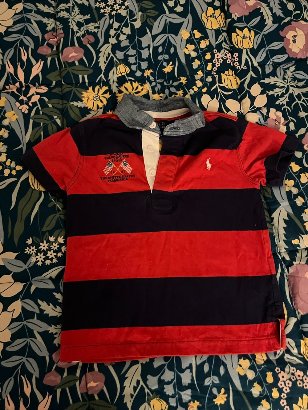 Polo by Ralph Lauren USA Red & Navy Striped Rugby Polo Size3/3T